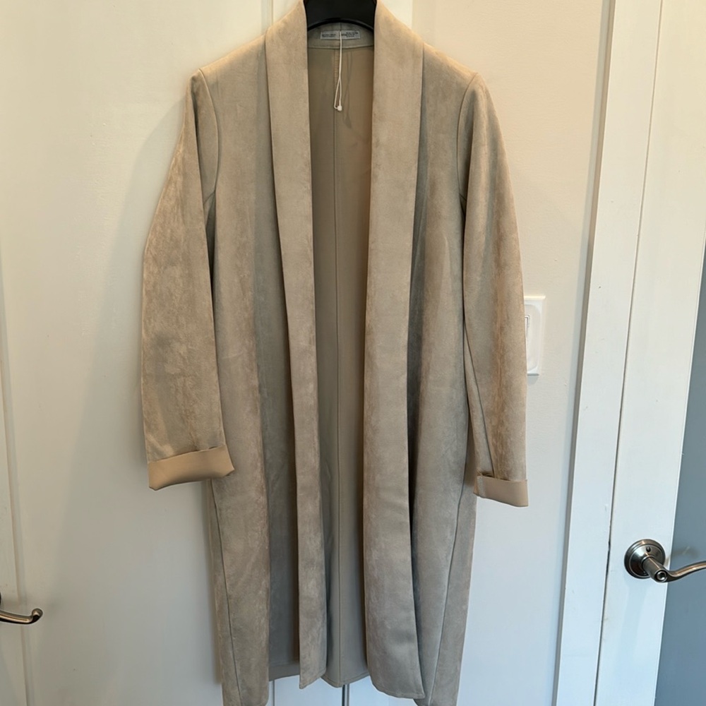 Zara Light Taupe Open-Front Long Coat